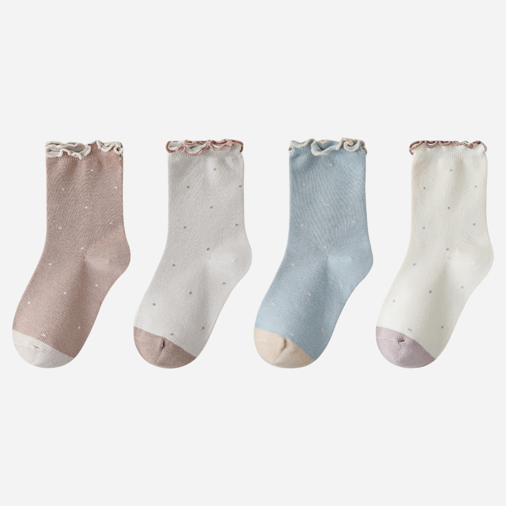 Kid's Pastel Dot Lettuce Cuff Socks - 4 Pairs