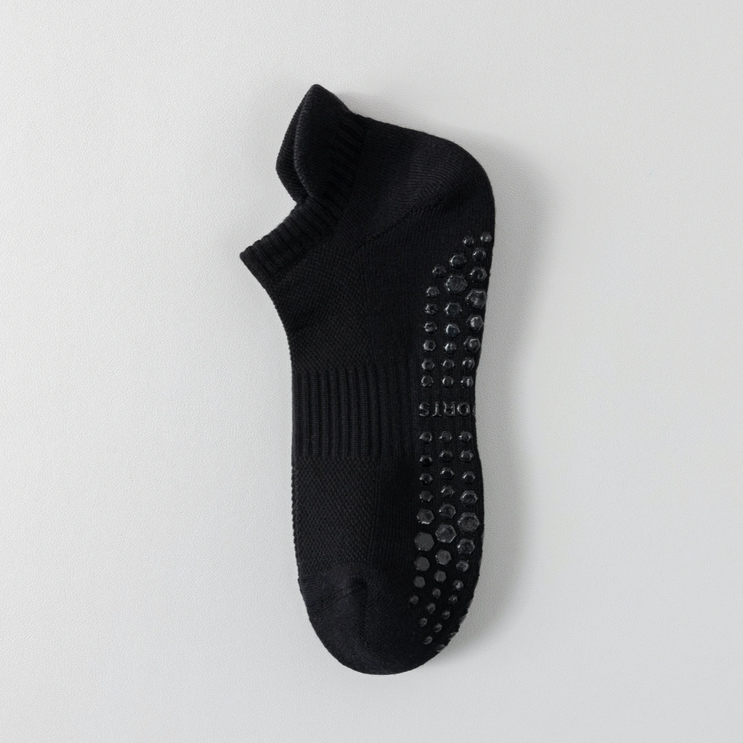 Men's 92% Cotton Non-Slip Yoga Ankle Socks - product photo showing secure grip comfort