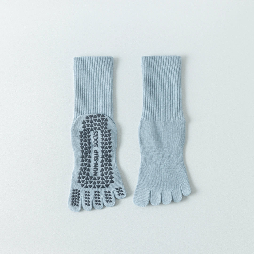 Women's Five-Toe Yoga Crew Socks - detail photo showing secure grip comfort