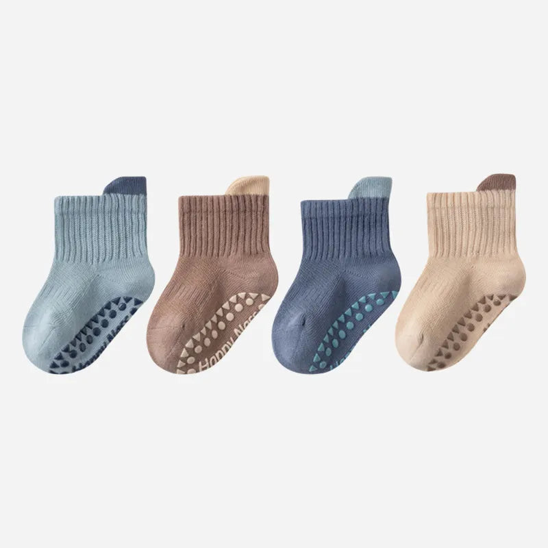 Babies Color Cuff Grip Socks-4 Pairs