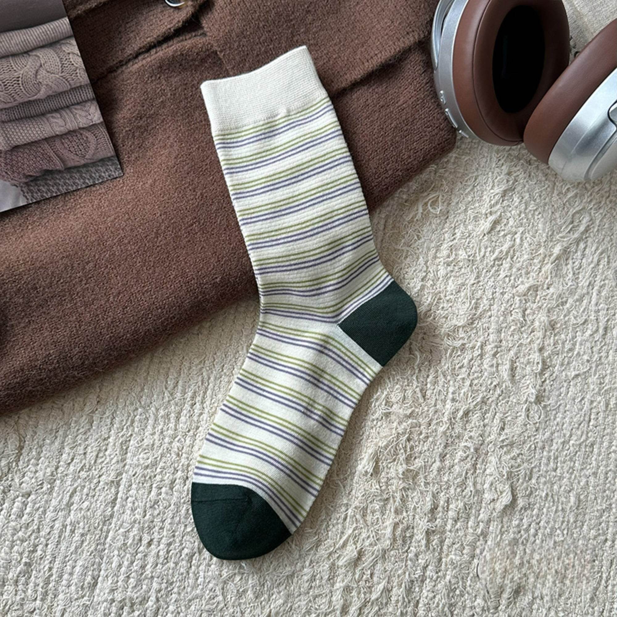 Women's Color Block Cuff Striped Socks - Single Pair