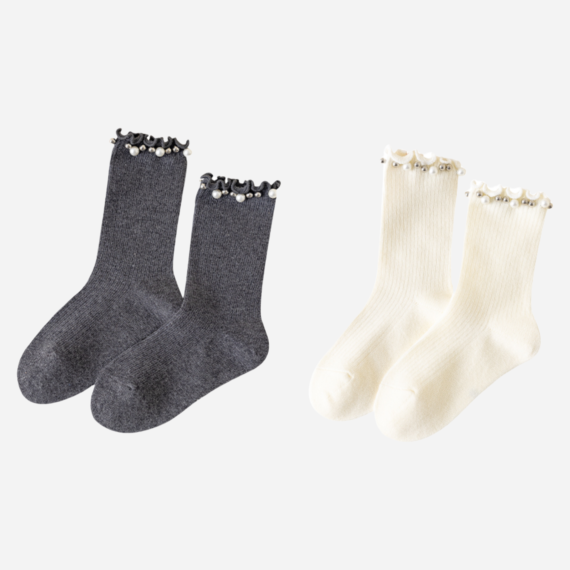 Kid's Dainty Pearl Crew Socks - 2 Pairs