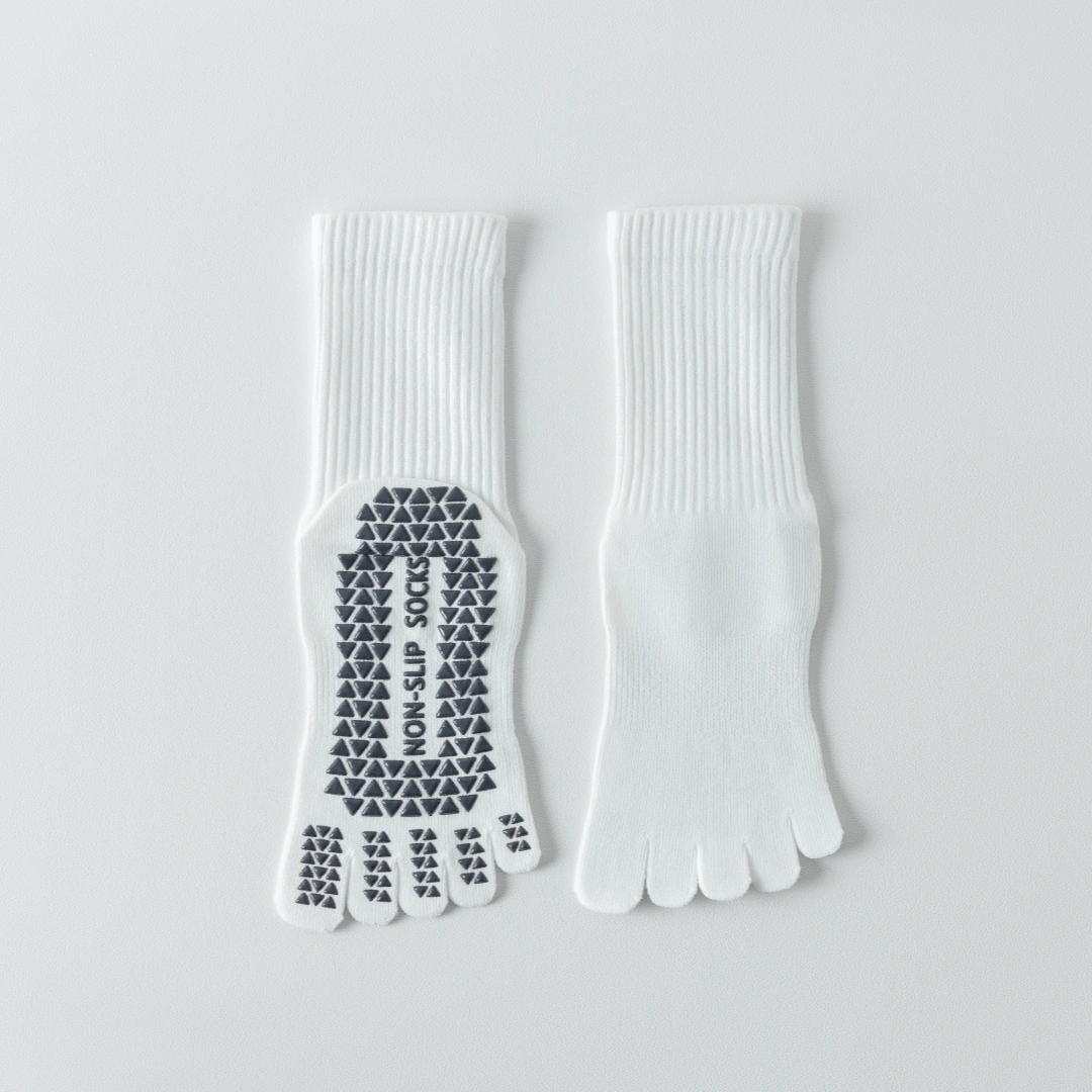 Women's Five-Toe Yoga Crew Socks - detail photo showing secure grip comfort