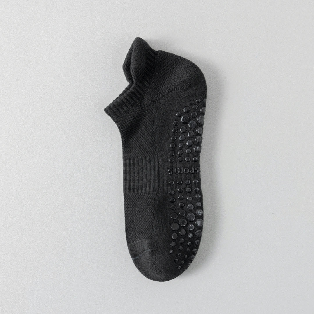 Men's 92% Cotton Non-Slip Yoga Ankle Socks - product photo showing secure grip comfort