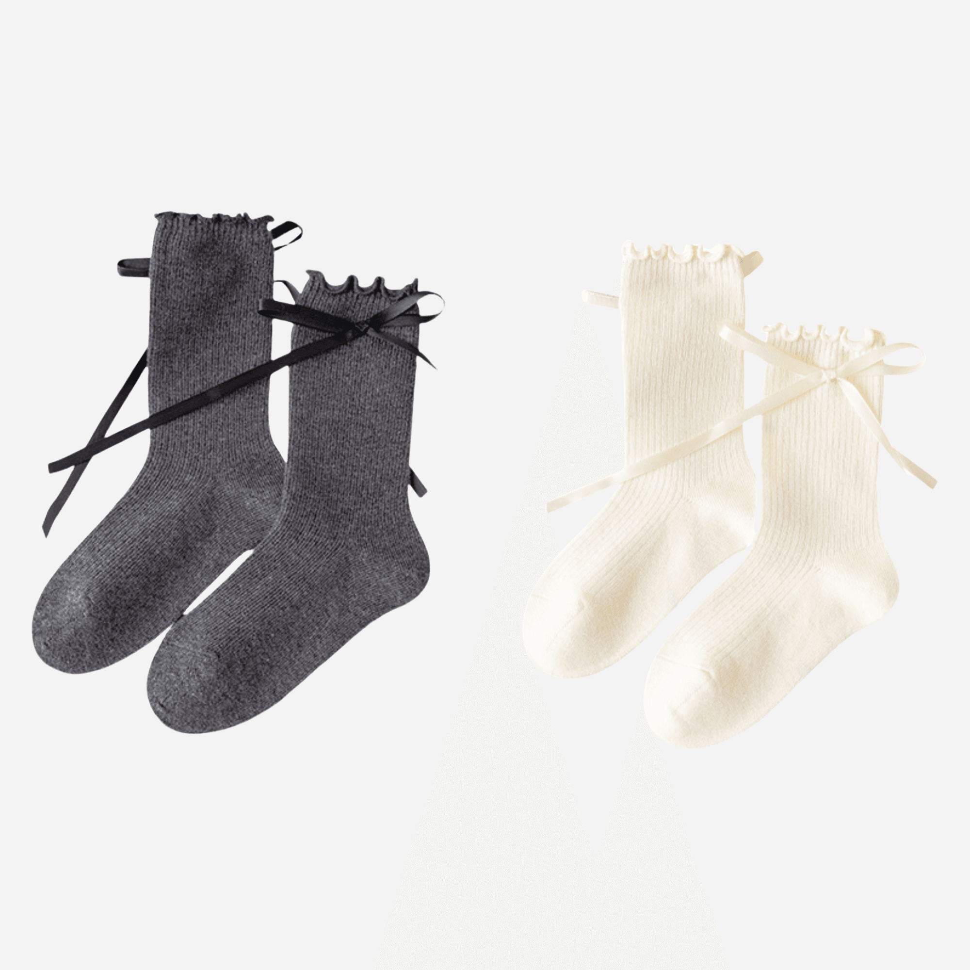 Kid's Ribbon Tie Ruffle Socks - 2 Pairs - Weavasocks