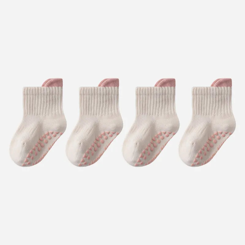 Babies Color Cuff Grip Socks-4 Pairs