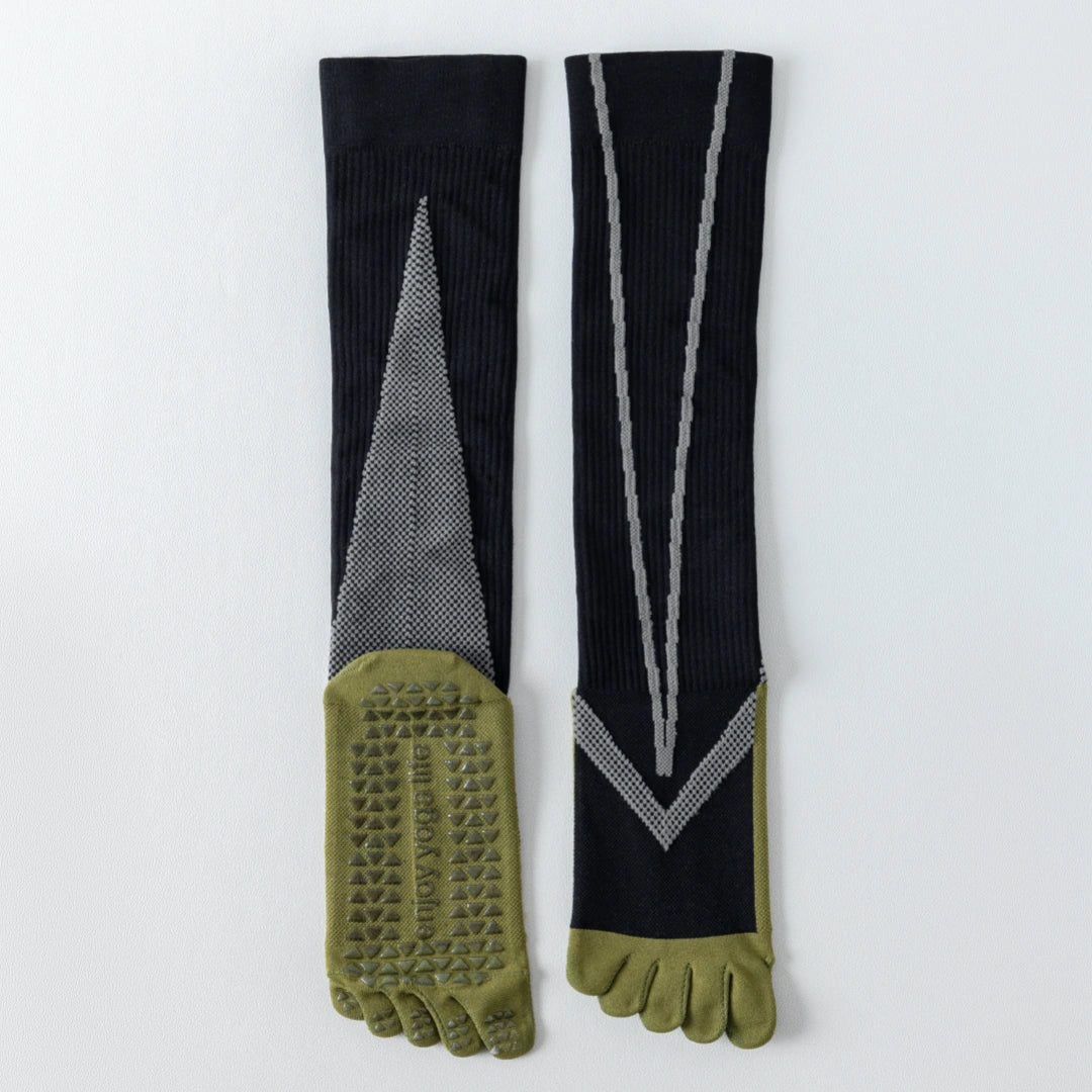Professional Non-Slip Five-Toe Yoga Knee-High Socks - detail photo showing secure grip comfort