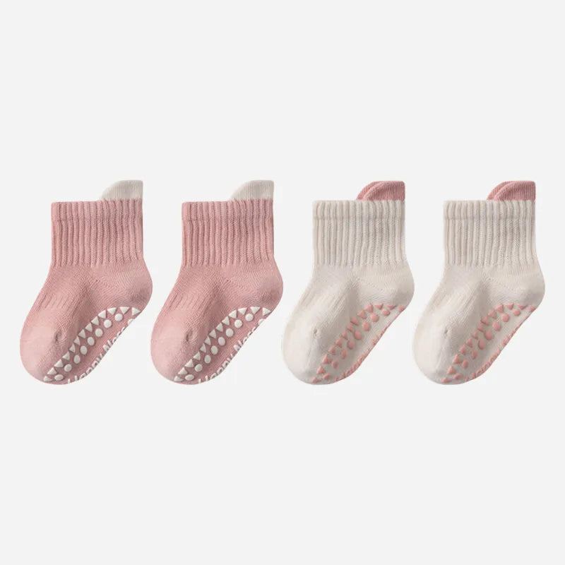 Babies Color Cuff Grip Socks-4 Pairs