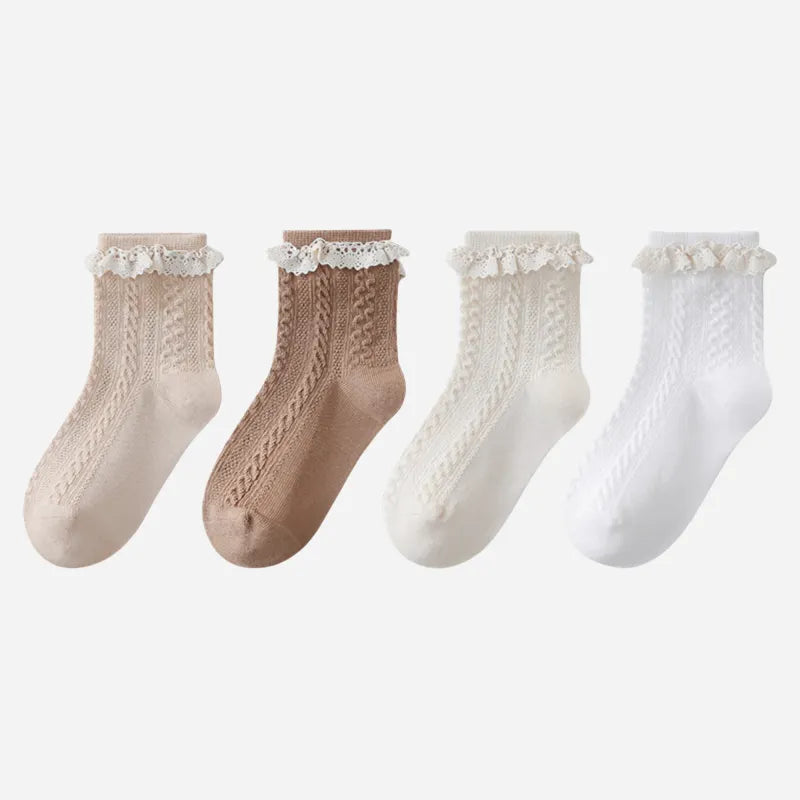 Babies The Cable-Knit Lace Socks-4 Pairs