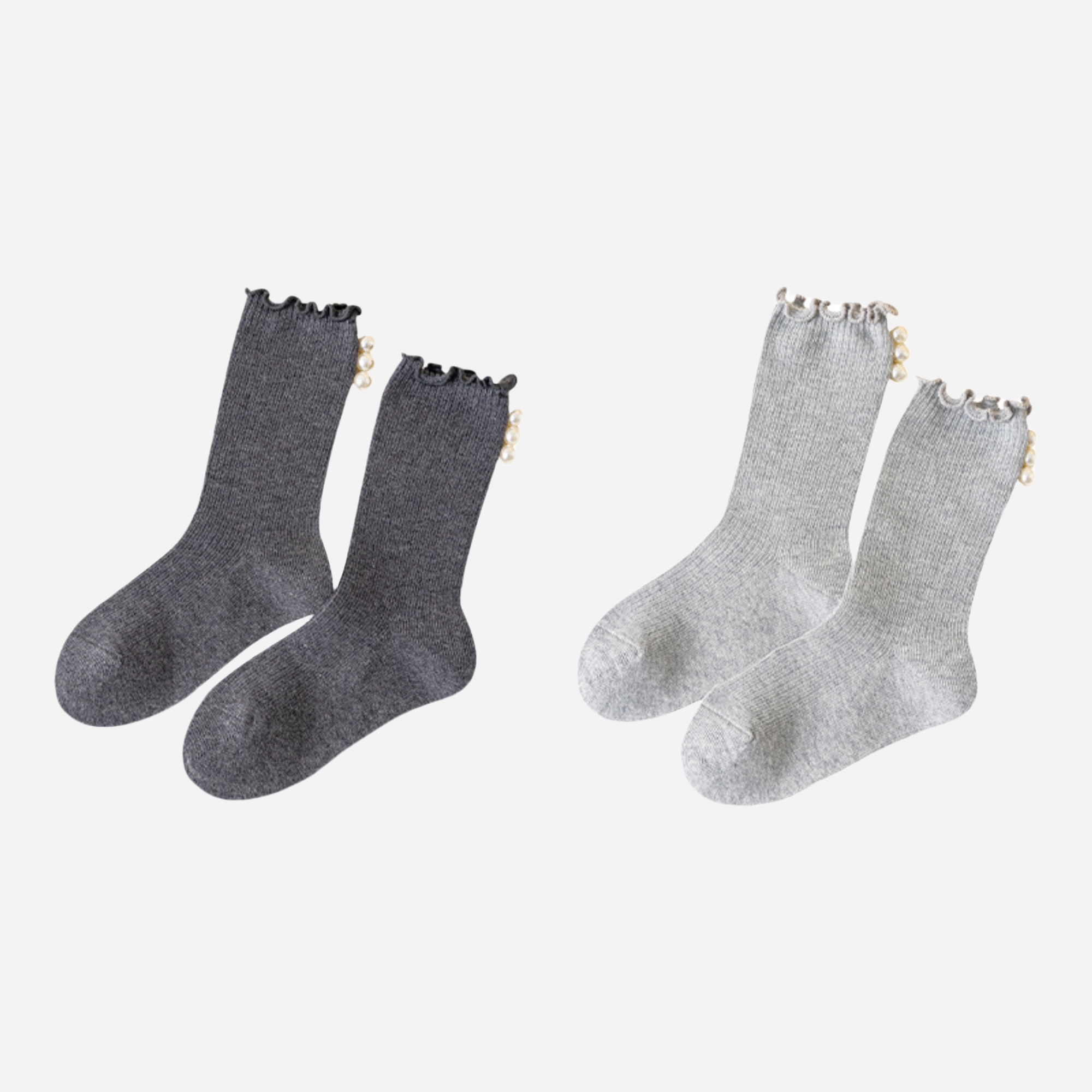 Kid's Sweet Pearl Trim Socks - 2 Pairs