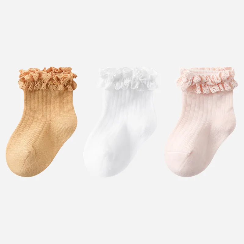 Babies Petal Cuff Ankle Socks-3 Pairs