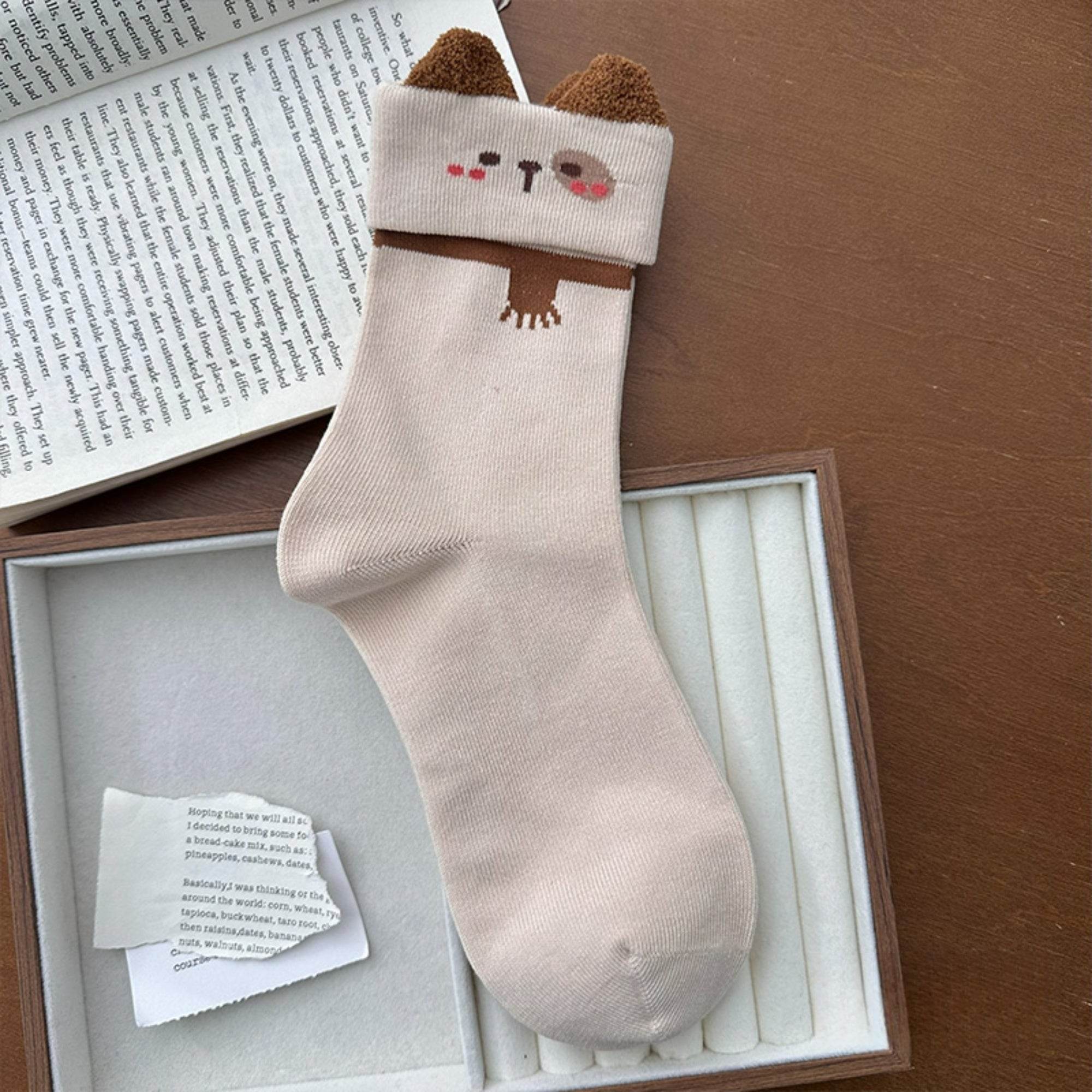 Women's Novelty Fuzzy Ear Crew Socks - Single Pair