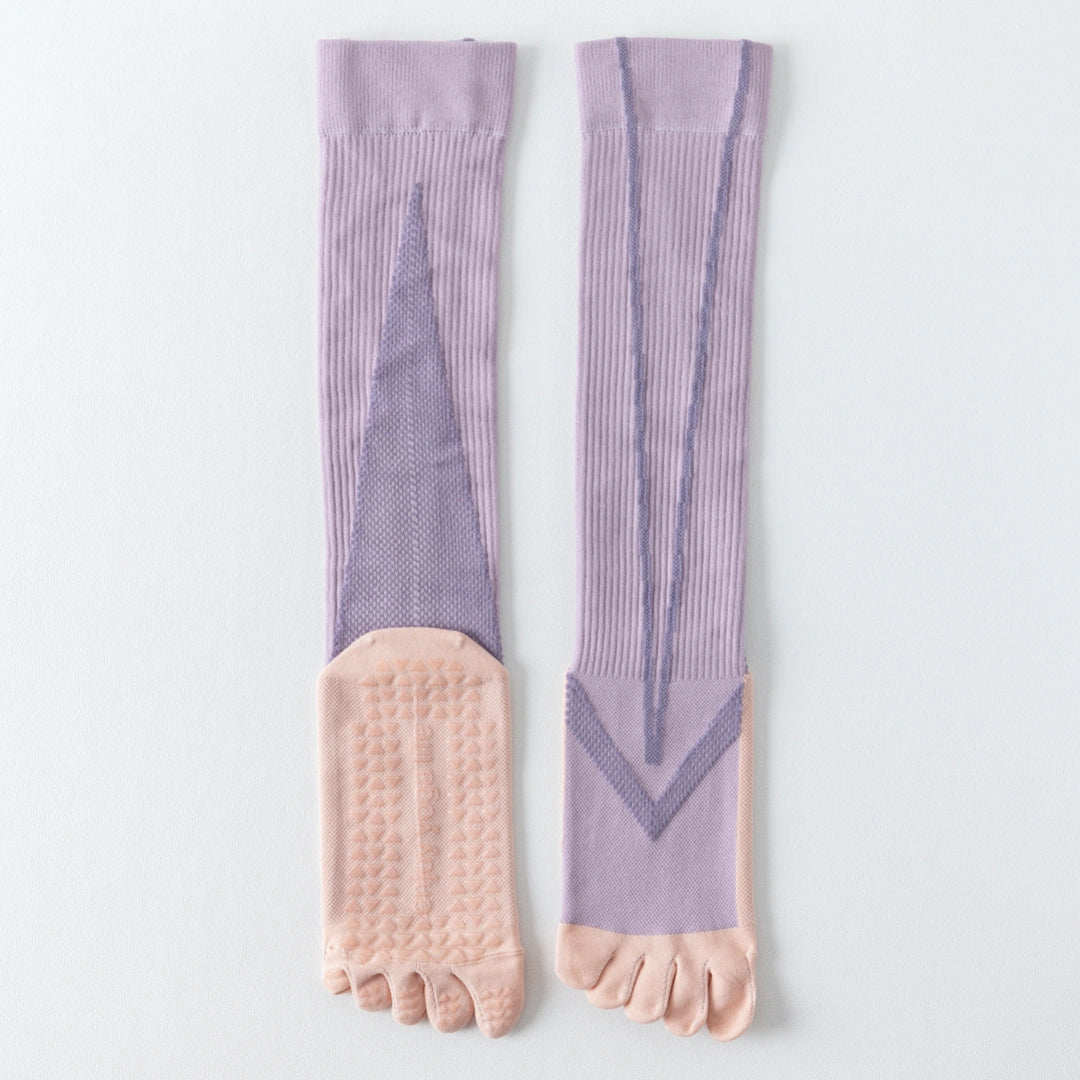 Professional Non-Slip Five-Toe Yoga Knee-High Socks - detail photo showing secure grip comfort
