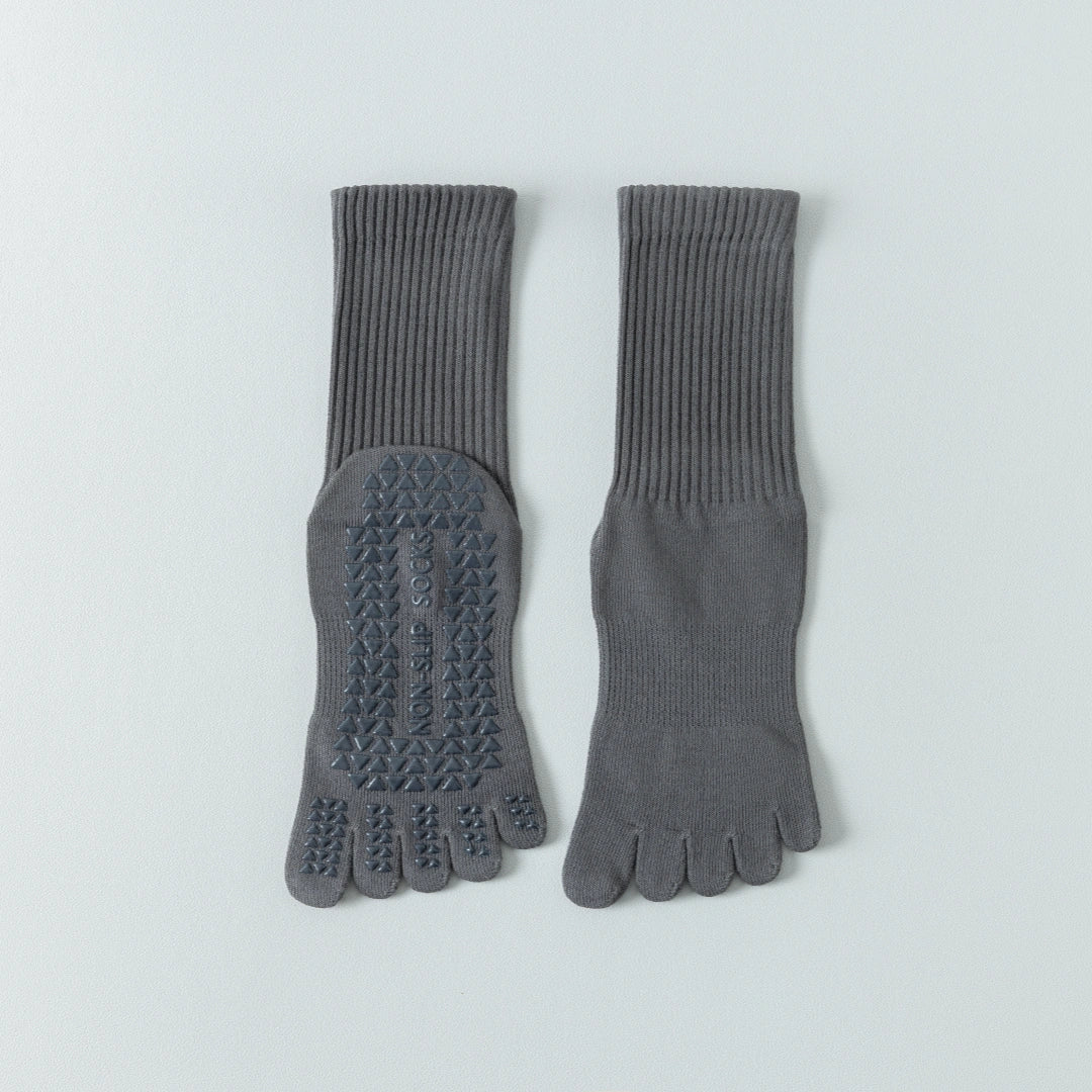 Women's Five-Toe Yoga Crew Socks - detail photo showing secure grip comfort