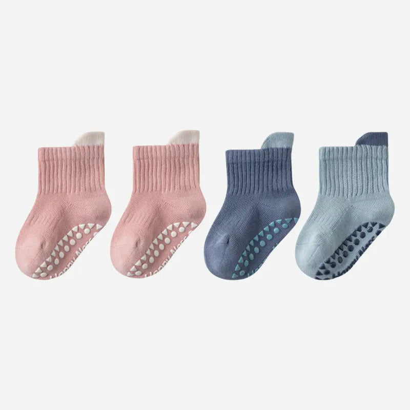 Babies Color Cuff Grip Socks-4 Pairs