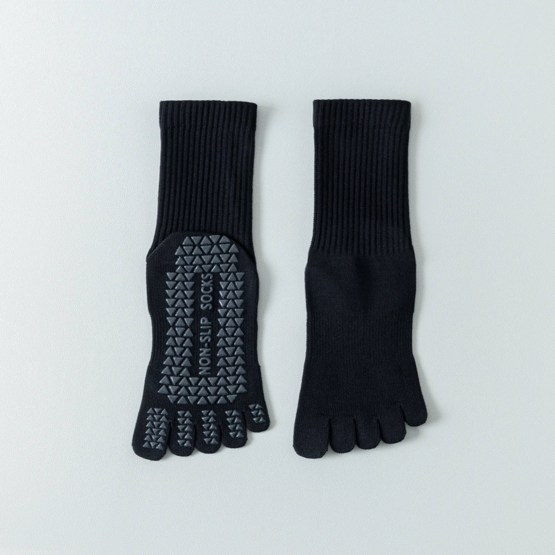 Women's Five-Toe Yoga Crew Socks - detail photo showing secure grip comfort