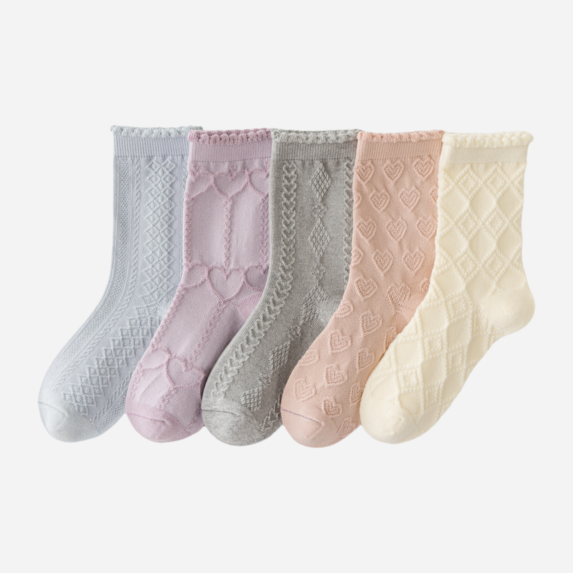 Kid's Pastel Knit Crew Socks - 5 Pairs