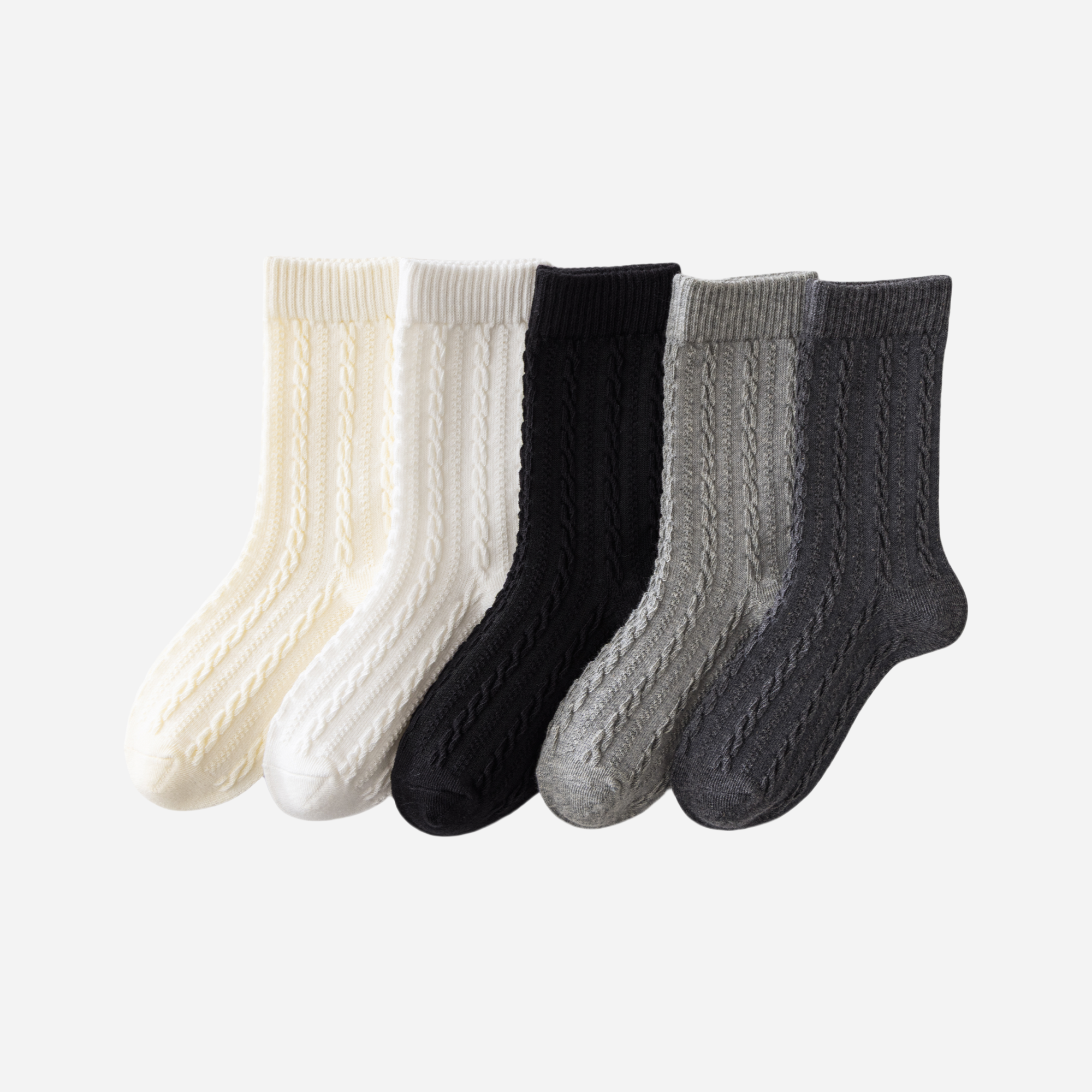 Kid's Classic Cable-Knit Crew Socks - 5 Pairs