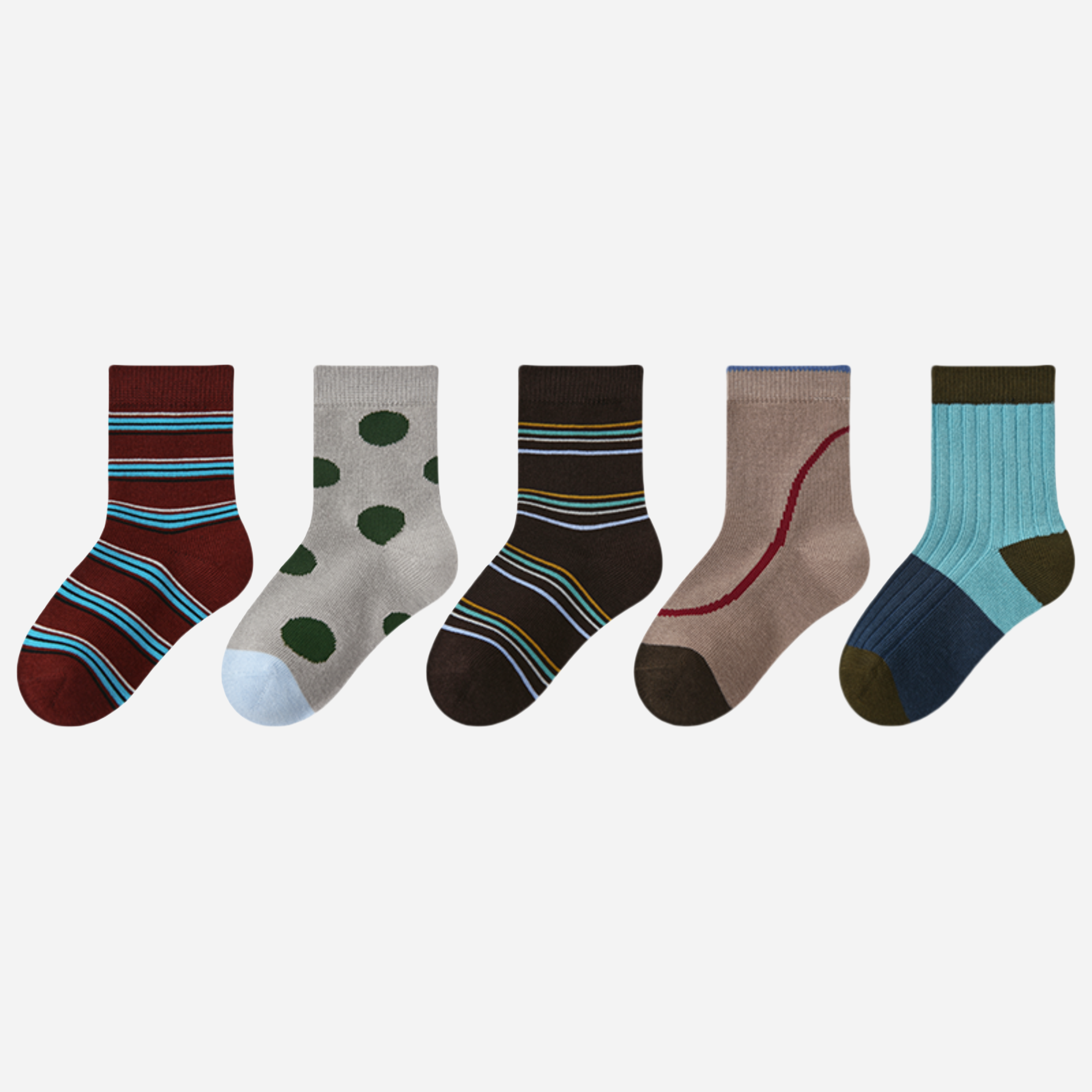 Kids' Mocha Speckle & Stripe-5 Pack