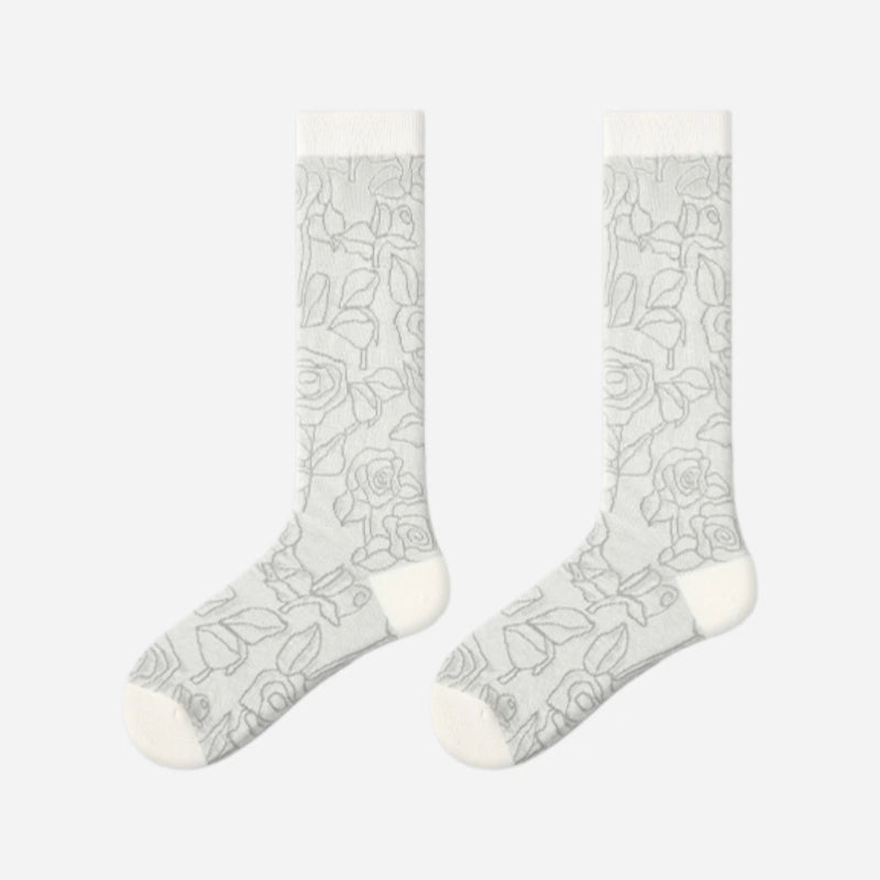 Women's Sheer Graphic Rose Calf Socks - product photo showing seamless stretch comfort